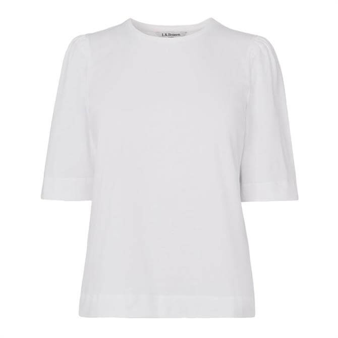L.K. Bennett Saigon White Ruched Sleeve T-Shirt